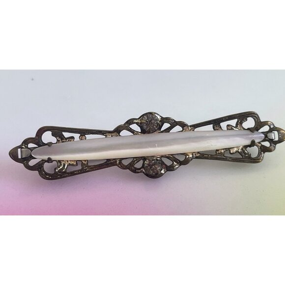 Antique Victorian Brooch pair Glass Bar Pin Pearl Shell - Picture 11 of 12